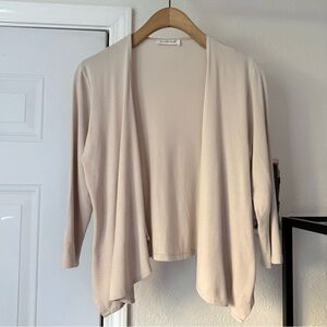KETTLEWELL cream tan knit sharkbite draped buttonless long 3/4 cardigan cropped